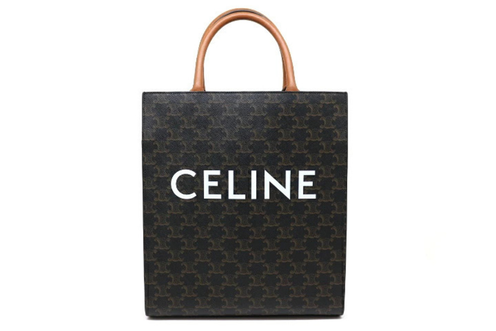 Celine Bag Tote Triomphe Vertical Cabas Tan Black Brown Leather